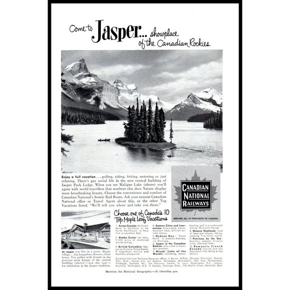 1953 Canadian National Railways Jasper Park Lodge Vintage Print Ad CN Rail Art - Picture 1 of 1